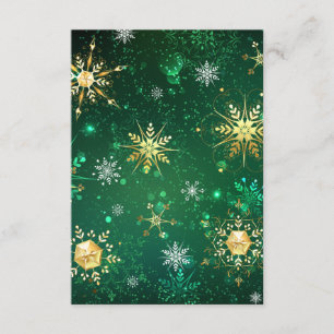 Cartão De Informações Flocos de neve do Ouro Xmas em fundo verde