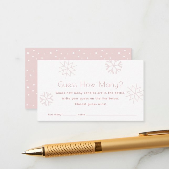 Cartão De Informações Flocos de neve rosa adivinham quantos jogos de Chá (Frente/Verso In Situ)