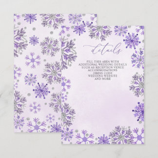 Cartão De Informações Flocos de Neve Roxo Prata Inverno Natal Casamento