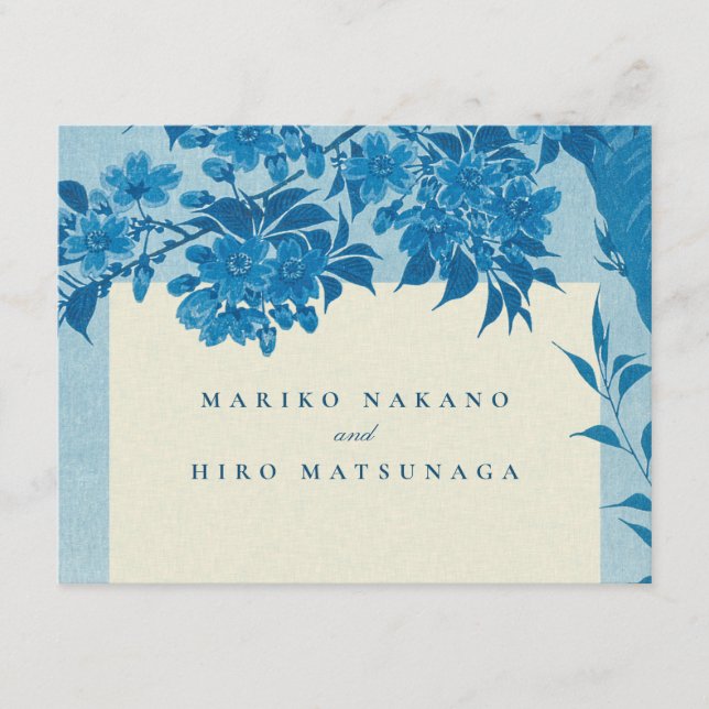 Cartão De Informações Flor Azul-Cereja Antiquado Japonês (Frente)
