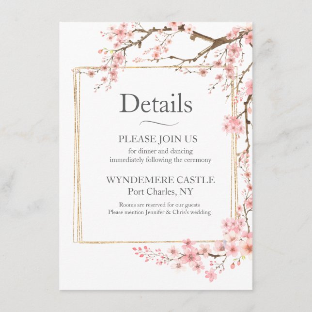 Cartão De Informações Flor de Cereja Elegante (Frente)