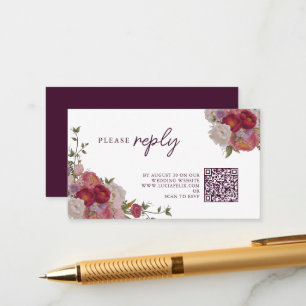 Cartão De Informações Flor Florestal Burgundy E Sai Da RSVP De Casamento