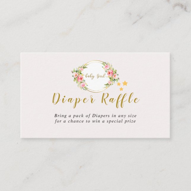 Cartão De Informações Flor rosa e Dourada chá de fraldas (Frente)