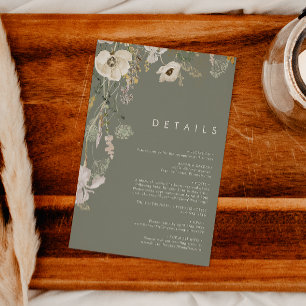 Cartão De Informações Flor Silvestre Caprichosa   Detalhes em Verde Salv