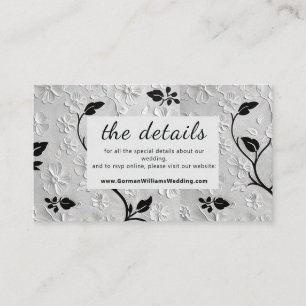 Cartão De Informações Florais Abstrato preto e branco personalizados