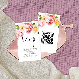 Cartão De Informações Florais Amarelos Cor-de-Rosa Script Código QR Casa