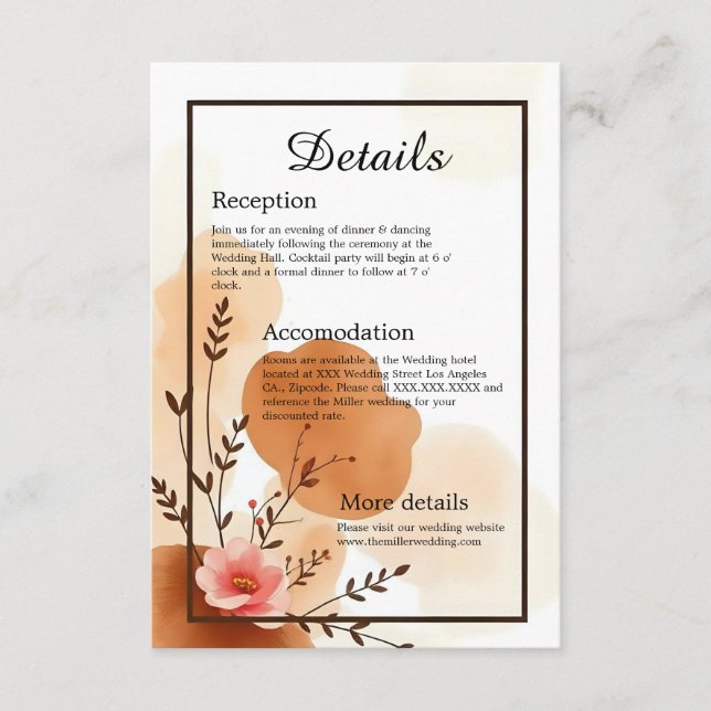 Cartão De Informações Florais Botânicos Quentes do outono (Frente)