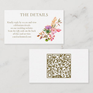 Cartão De Informações Florais Elegantes em Aquarela Suave para Casamento
