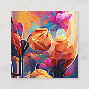 Cartão De Informações Floral Abstrato Art Laranja Vermelho Azul Flores