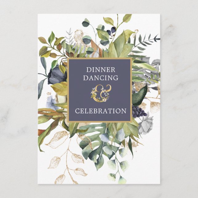 Cartão De Informações Floral |Blue & Green w Ampersand Reception (Frente)