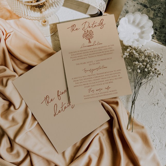 Cartão De Informações Floral Boho Chic Cream Terracotta Wedding Details (Criador carregado)