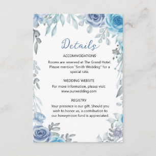 Cartão De Informações Floral Botânico Aquarela Azul Cinza Ardósia