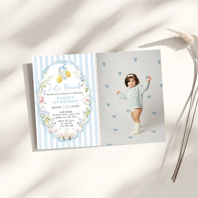 Cartão De Informações Floral Citrus Lemon Birthday Invitations (Criador carregado)