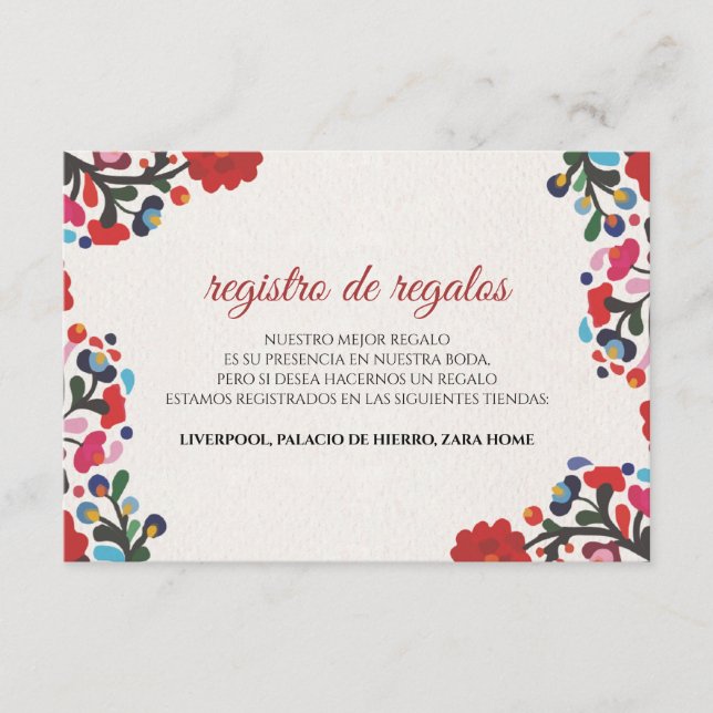 Cartão De Informações Floral Colorful Spanish Wedding (Frente)