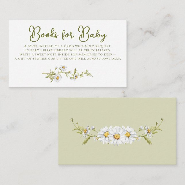 Cartão De Informações Floral Daisy Botanical Baby Shower Books For Baby (Frente/Verso)