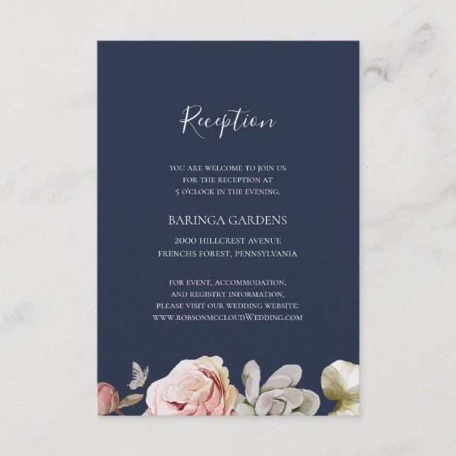 Cartão De Informações Floral de Blush Moderno | RECEPÇÃO DE CASAMENTO MA (Frente)