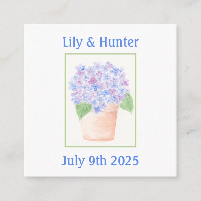 Cartão De Informações Floral de Hortênsia em Aquarela Solta Pintada à Mã (Frente)