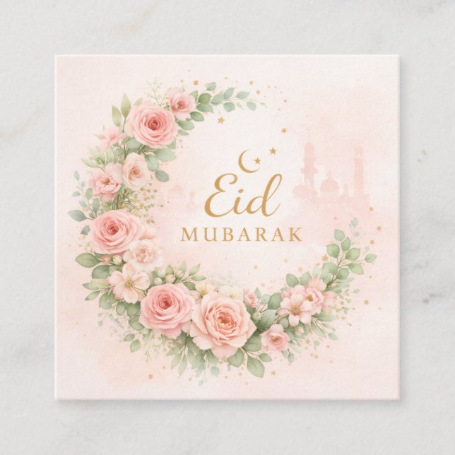 Cartão De Informações Floral Eid Mubarak – Blush Pink Islamic Gift f (Frente)