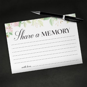 Cartão De Informações Floral Elegante Compartilhe uma Memória Funeral