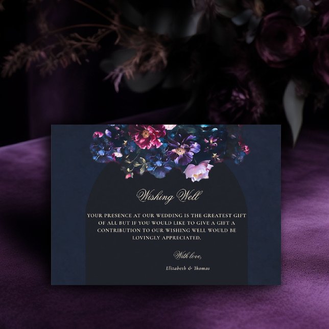 Cartão De Informações Floral Escuro e Sombrio Poço de Desejos de Casamen (dark moody wedding wishing well card purple black jewel tones dutch painting romantic gothic)