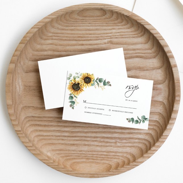 Cartão De Informações Floral Eucalyptus Sunflower Wedding RSVP (Criador carregado)