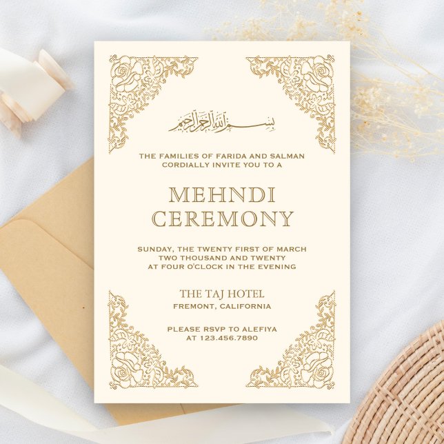 Cartão De Informações Floral Frame e Dourado muçulmano islâmico Mehndi (Criador carregado)