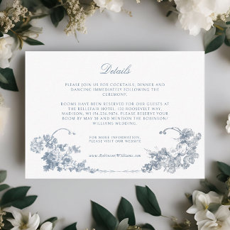 Cartão De Informações Floral francês azul-poeirento elegante
