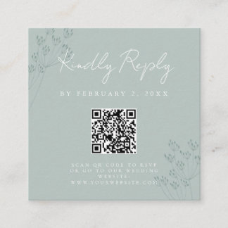 Cartão De Informações Floral Greenery Wedding Scan Code RSVP