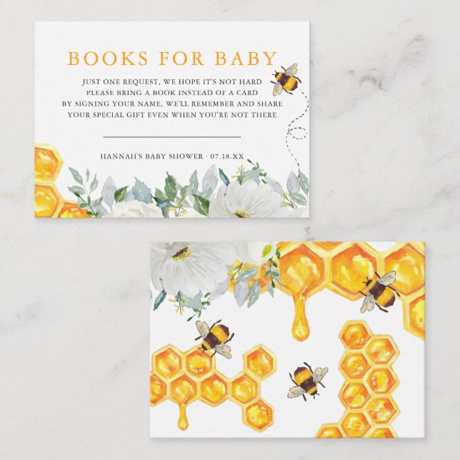 Cartão De Informações Floral Honeycomb Bumble Bee | Solicitação de Livro (Frente/Verso)