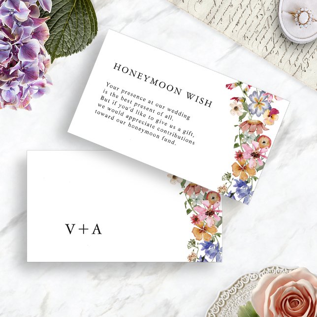 Cartão De Informações Floral Honeymoon Wish (Colorful Floral Honeymoon Wish Enclosure Card Monogrammed by Painted Paperie
)