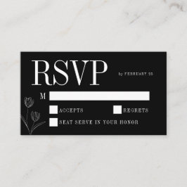 Cartão De Informações Floral Line Art Rustic Black Elegant Wedding RSVP
