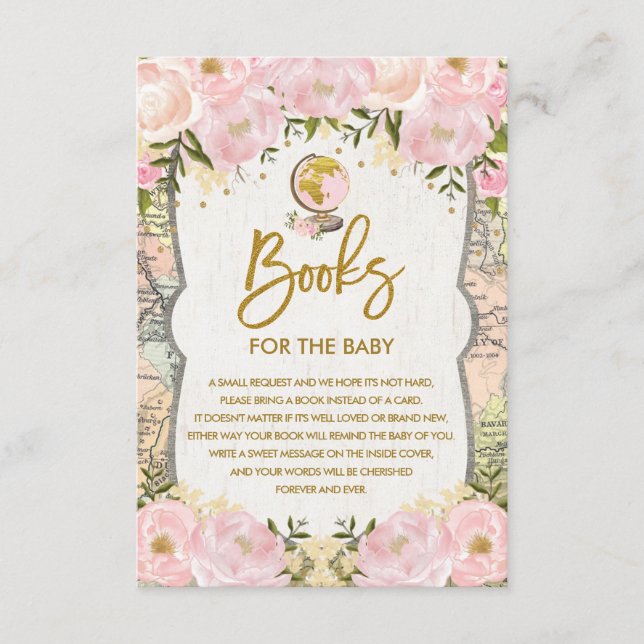 Cartão De Informações Floral Map Viagem Adventure Books para Baby Girl (Frente)