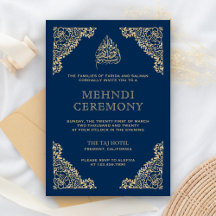 Floral Ornate Azul e Dourado Mehndi Islâmico Muçul