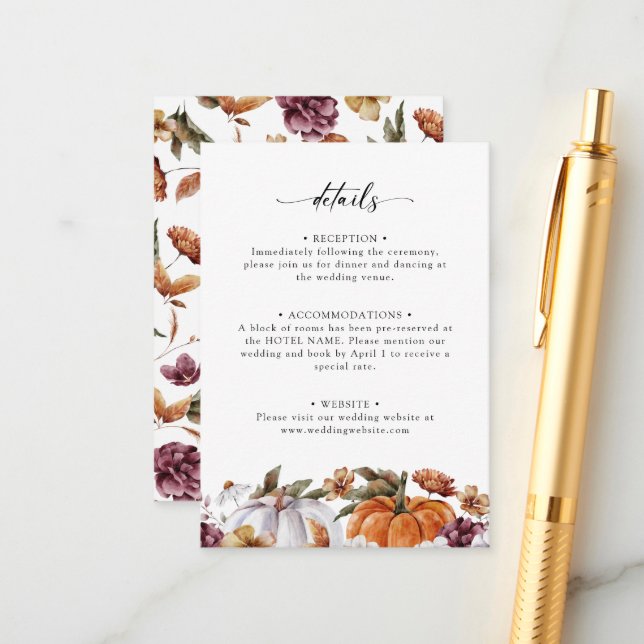 Cartão De Informações Floral Pumpkin (Frente/Verso In Situ)