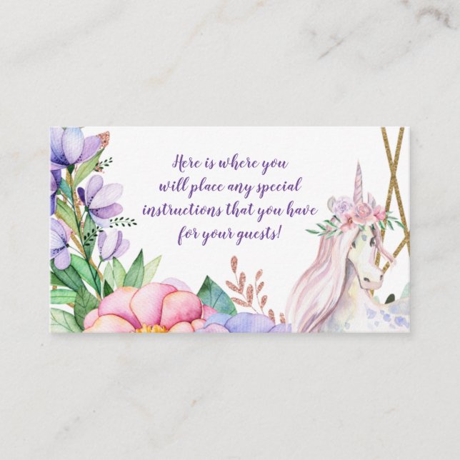 Cartão De Informações Floral Púrpura de Unicórnio Rosa (Frente)