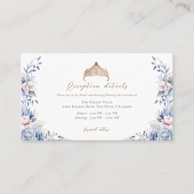 Cartão De Informações Floral Quinceañera gold Tiara (Frente)