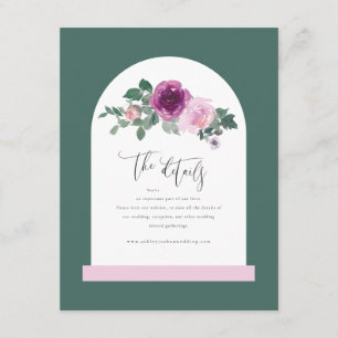 Cartão De Informações Floral Rosa Branco Arco Verde Folhagem