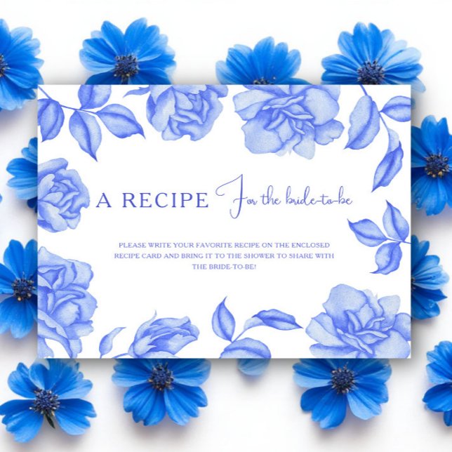 Cartão De Informações Floral something blue Bridal shower Recipe (Criador carregado)