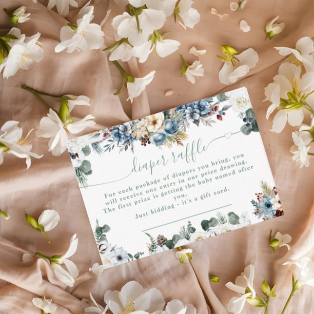 Cartão De Informações Floral Winter Teddy Bear Sage Green Fralda Raffle (Criador carregado)