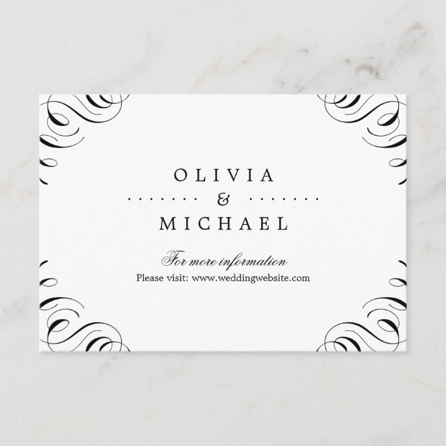 Cartão De Informações Floreio elegante caligrafia casamento insert (Frente)