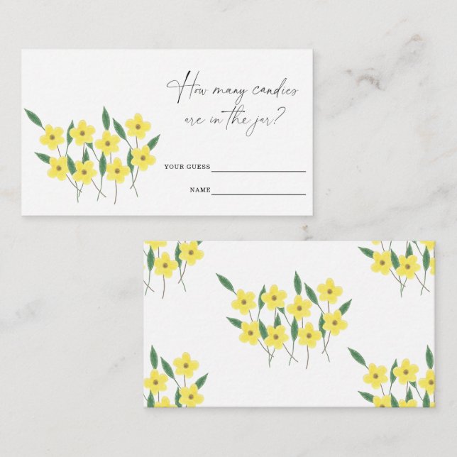Cartão De Informações Flores Amarelas Adivinha quantos jogos de doces (Frente/Verso)