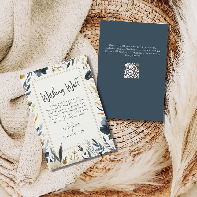 Cartão De Informações Flores Amarelas Azuis Casamento Elegante Desejando (Blue Yellow Wildflower Elegant Wishing Well Enclosure Card for guest to give cash in lieu of gifts.)