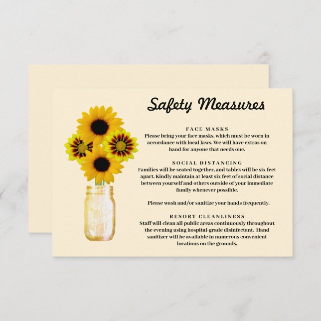 Cartão De Informações Flores Amarelas Mason Jar Safety Measures (Frente/Verso)