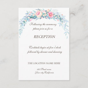 Cartão De Informações Flores Aquarela Pontos Polka Recepção de Casamento