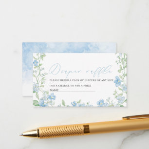 Cartão De Informações Flores azuis de cor aquosa chá de fraldas de fita