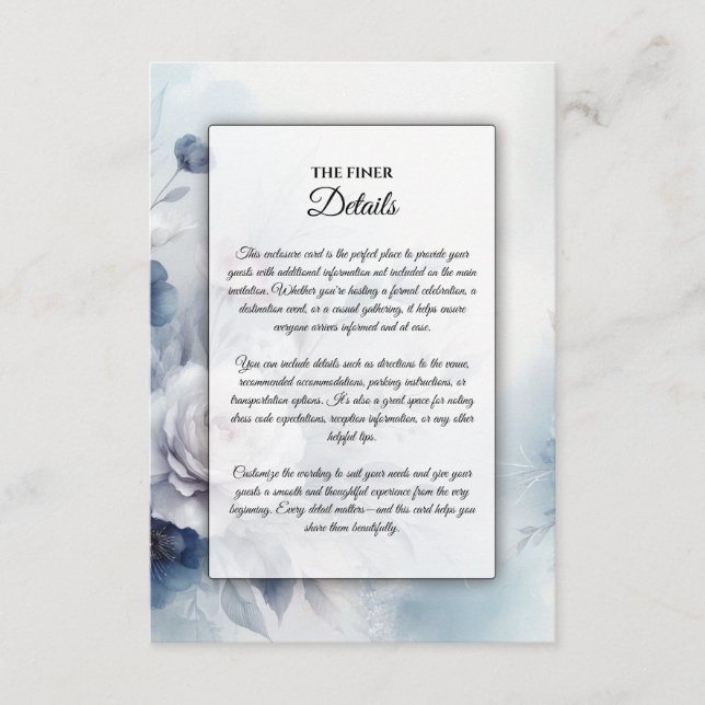 Cartão De Informações Flores Azuis Suaves e Casamento Mista de Lavanda (Frente)