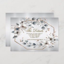 Cartão De Informações Flores brancas de aquarela Ouro Frame Silver Teal