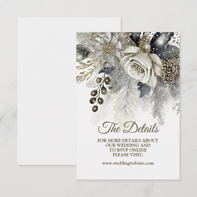 Cartão De Informações Flores brancas do Ouro de prata festa de casamento (Frente/Verso)