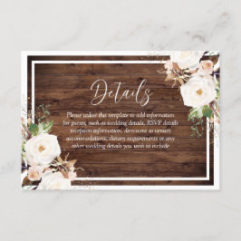 Cartão De Informações Flores Brancas e Rosadas de Casamento em Madeira R
