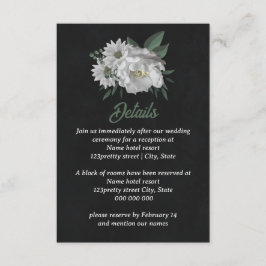 Cartão De Informações flores brancas românticas em preto verde